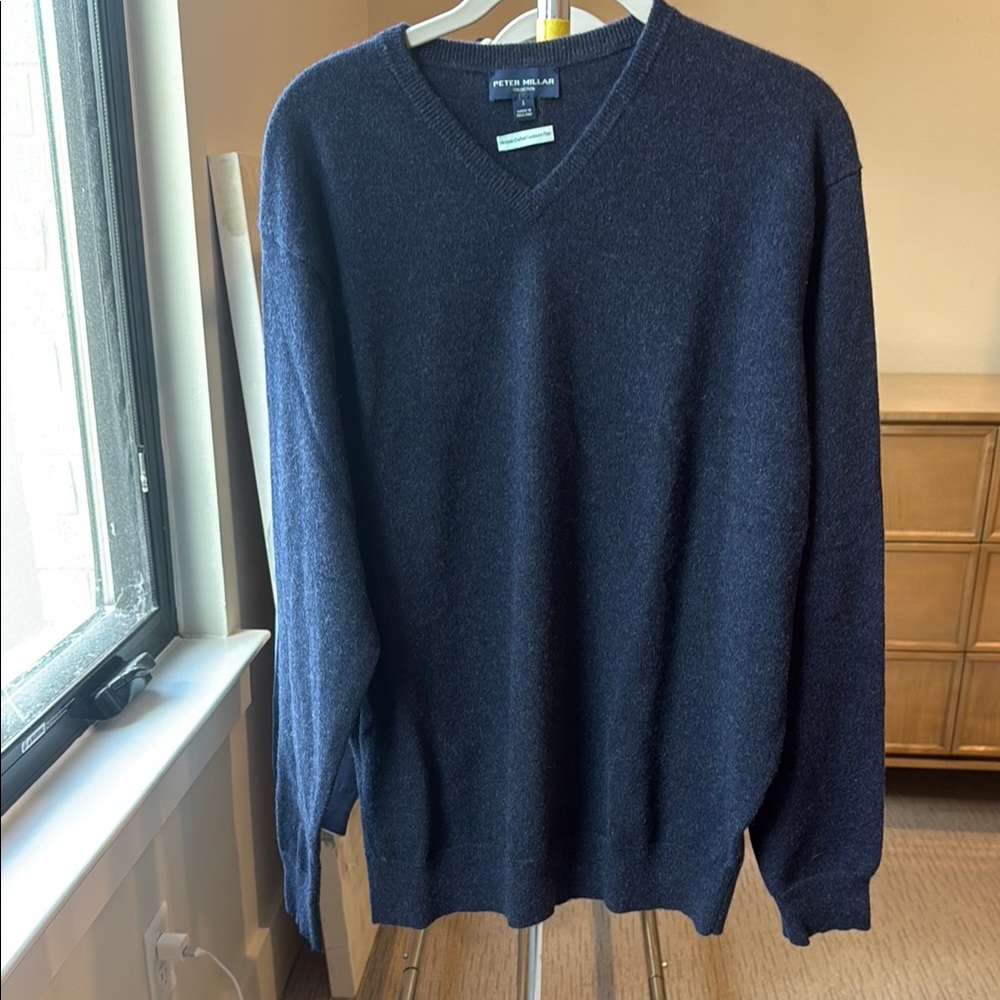 Peter Millar Blue V-Neck Sweater Timeless Knit